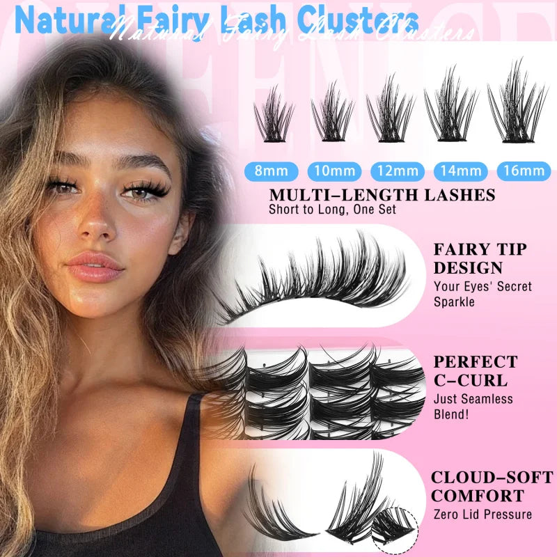 Manga Lash Wispy Anime Lash Extensions 8-16Mm Cluster Eyelash Extensions, D-Curly Individual Lashes, Reusable, Beginner-Friendly