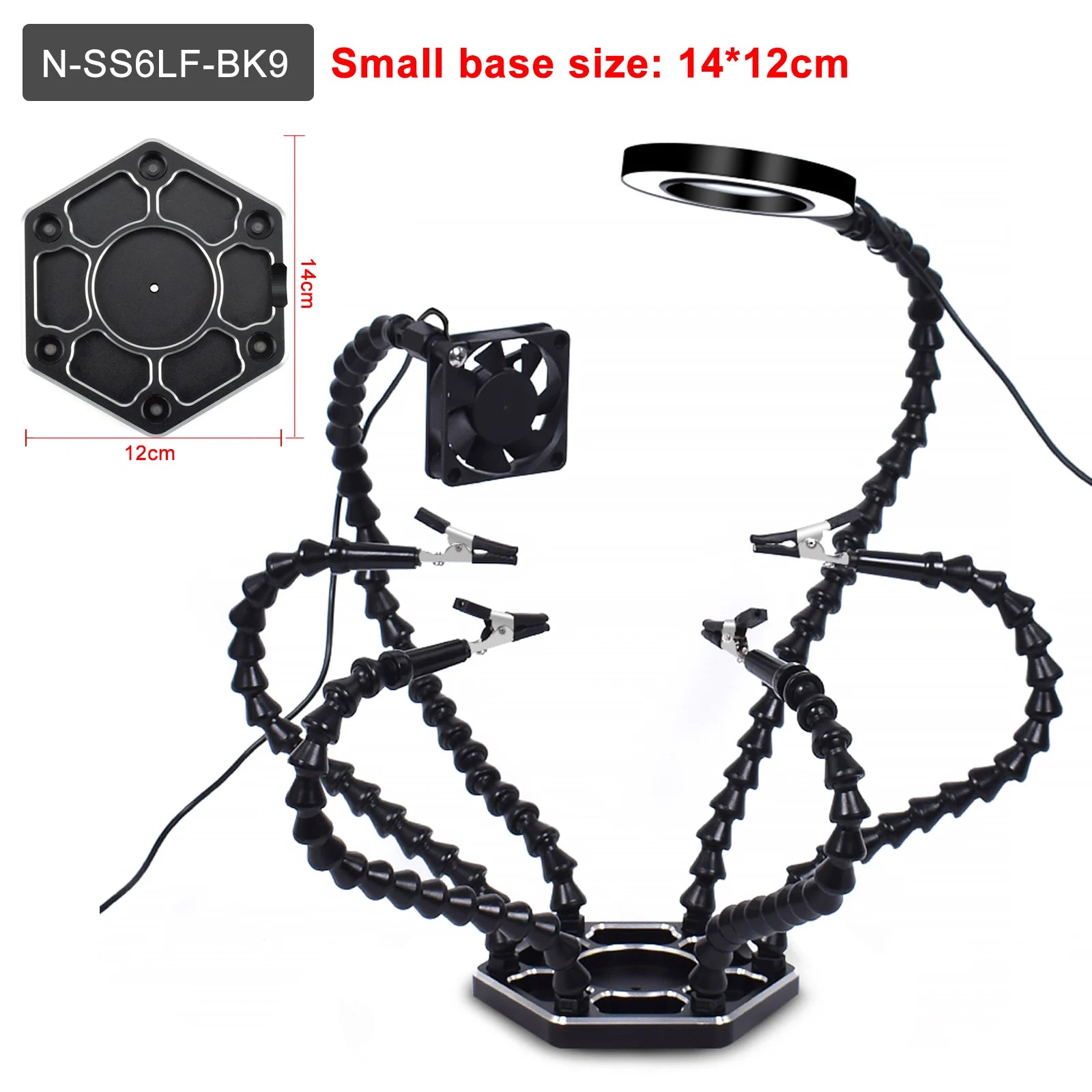 NEWACALOX Third Hand Soldering PCB Holder Tool Helping Hands Crafts Hobby Welding Station USB DC Cooling Fans 6pc Flexible Arms