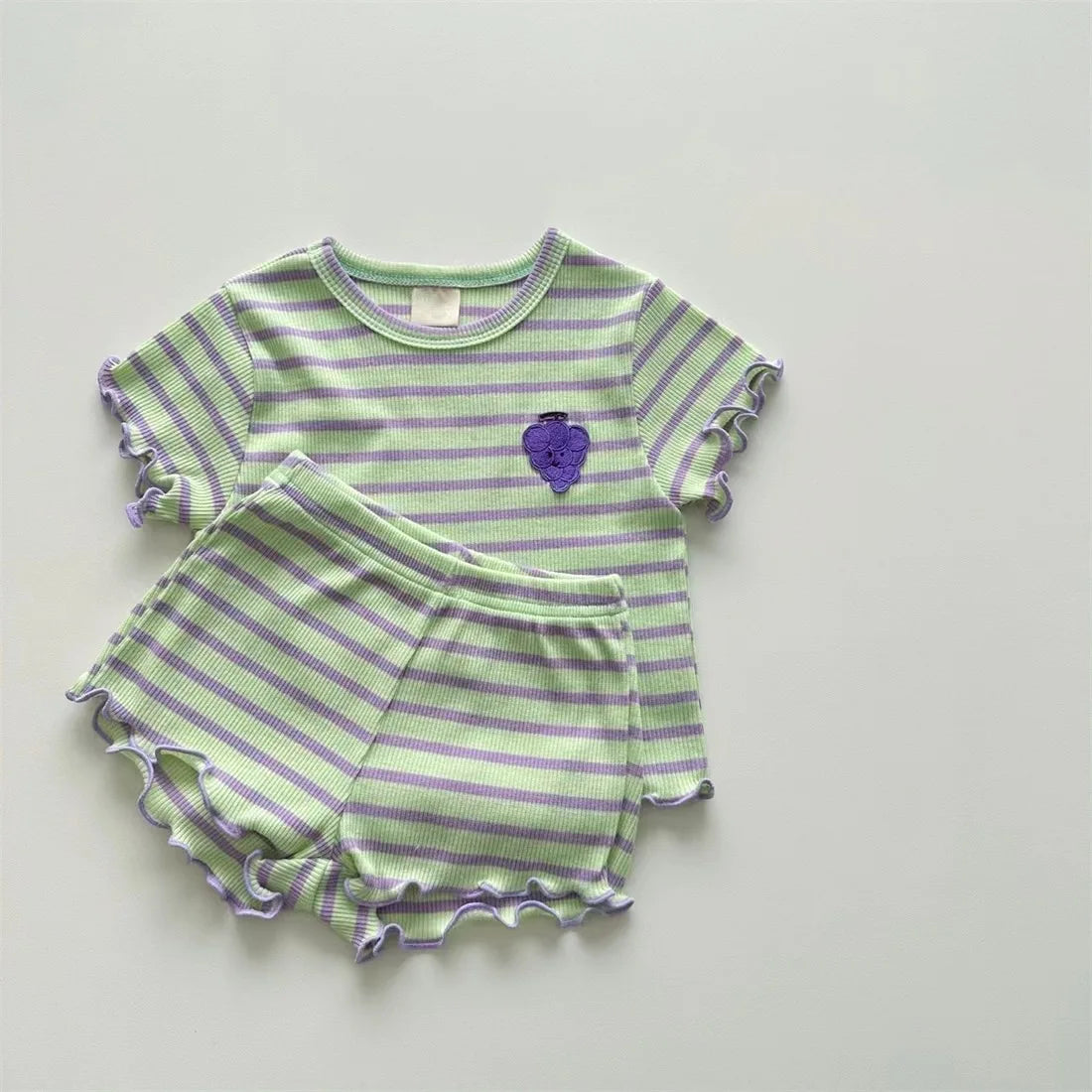 Children's Clothing 0-3 Year Old Summer New Striped Pure Cotton Boy T-Shirt Shorts Set Beach Vacation Girl Short Sleeved Set