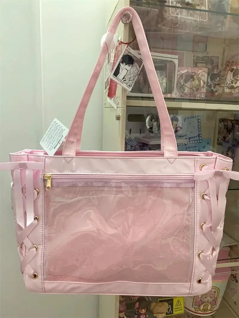 New Y2K Sweet Lolita Pink Ita Bag Women Japanese Transparent Large Capacity Tote Bag Ladies Harajuku Kawaii Handbag Aesthetic