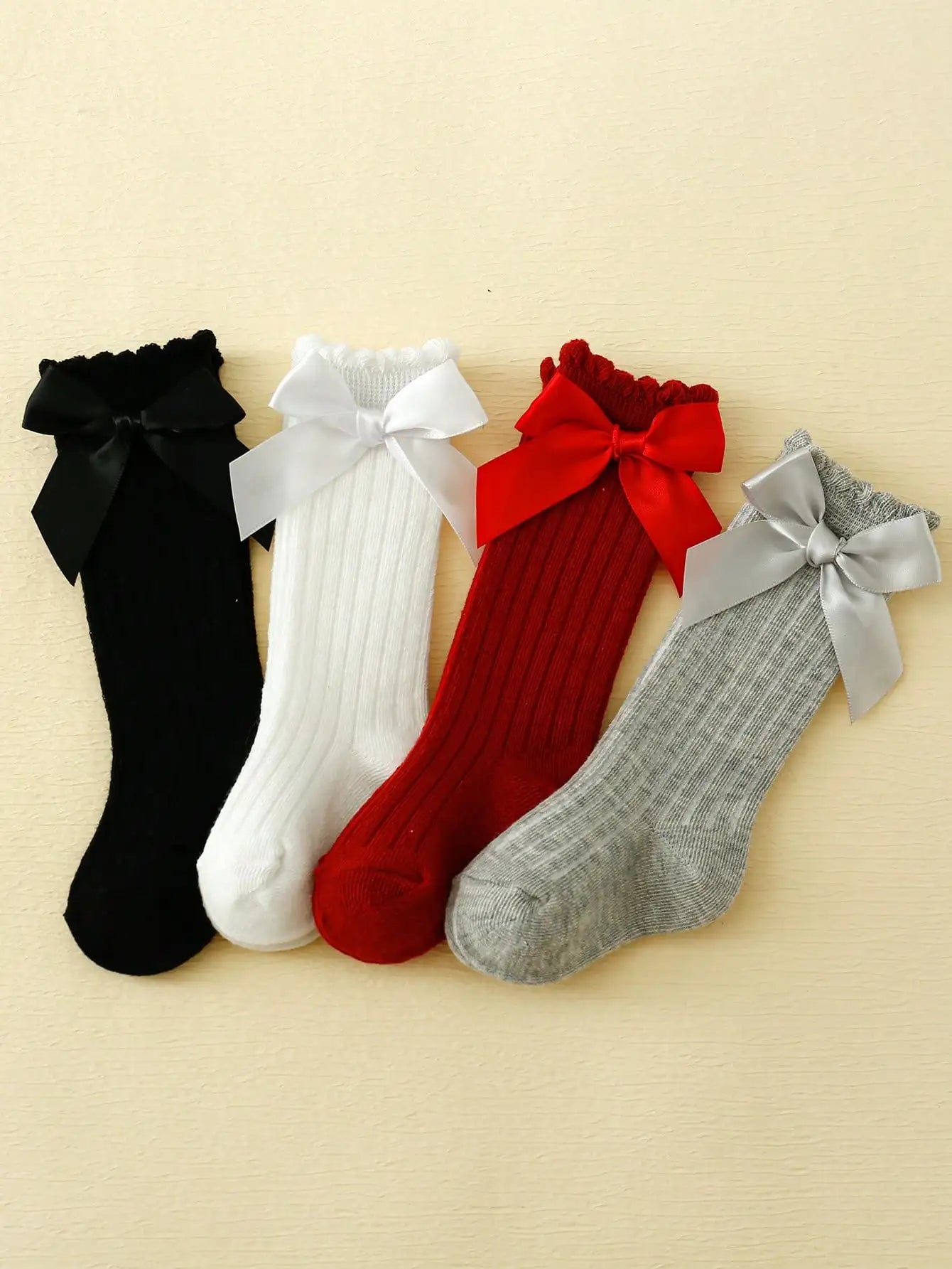 4/5 Pairs Baby Girls Long Knee High Socks With Bownots,Cotton Soft Cute Infants Princess Party Dress Socks For 1-3 Year Children