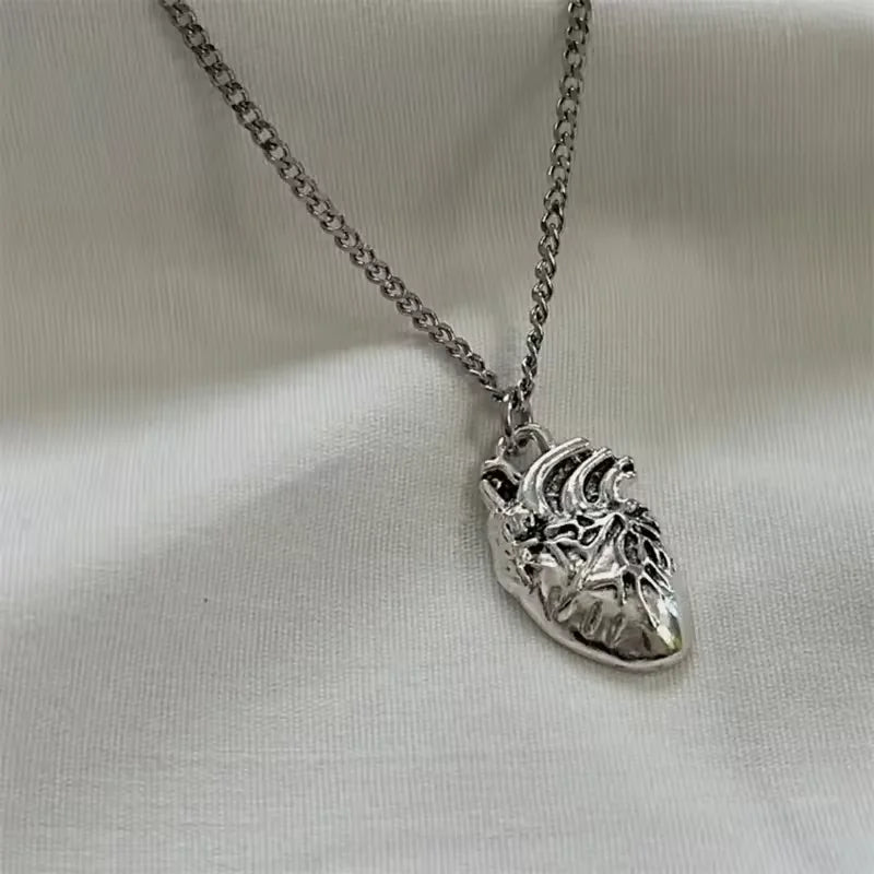 Anatomical Red Heart Necklace Gothic Y2K Grunge Jewelry Dainty Silver Color Tonebloody Red Human Heart Pendant Personalized Gift