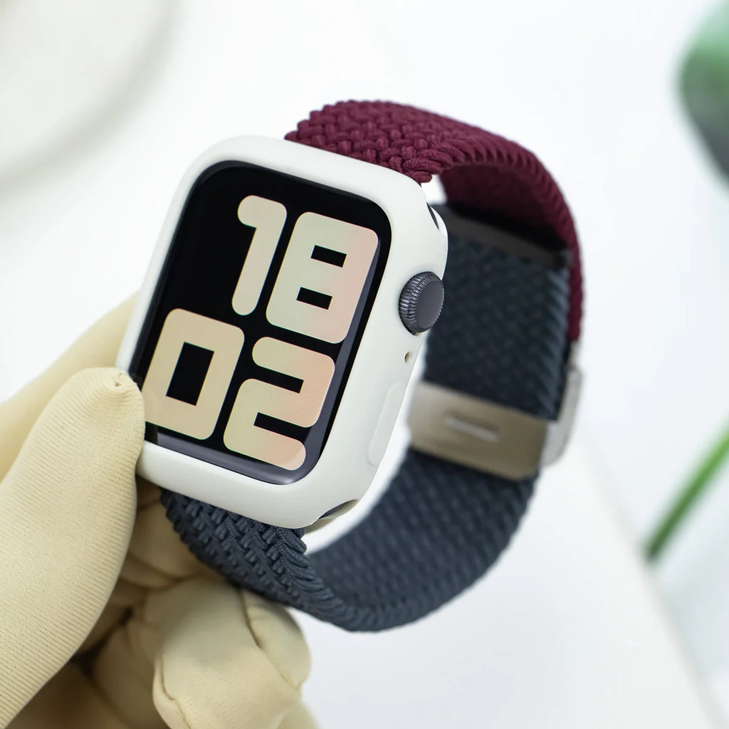 Korean Cute Braied Strap + Case For Apple Watch Band 49mm 41mm 45 44 38 42 Nylon Bracelet For iWatch Series 9 8 7 6 5 4 3 SE 40
