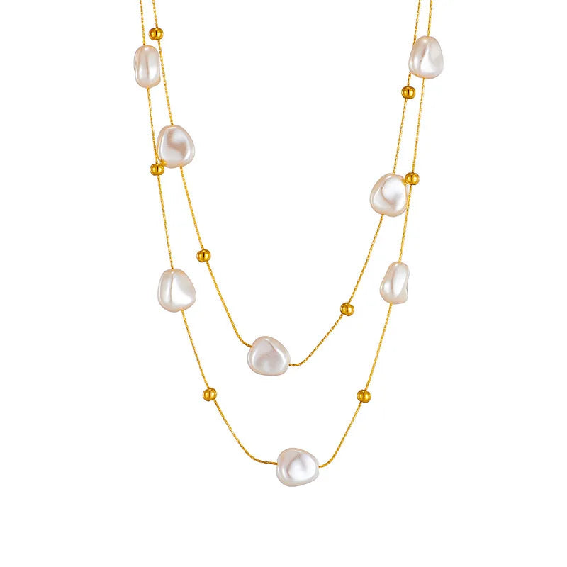 Yupsk 316L Stainless Steel Double Layer Pearl Choker Necklace for Women 2in1 Chains Necklaces Bridal Wedding Party Jewelry