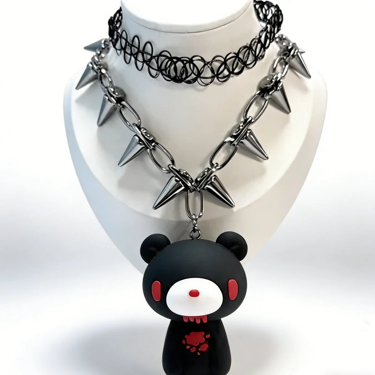 Gloomy Bear Spike Choker Necklace, Y2K Gothic Punk Rivet Chain with Cute Bear Pendant, Harajuku Alternative Jewelry for Women