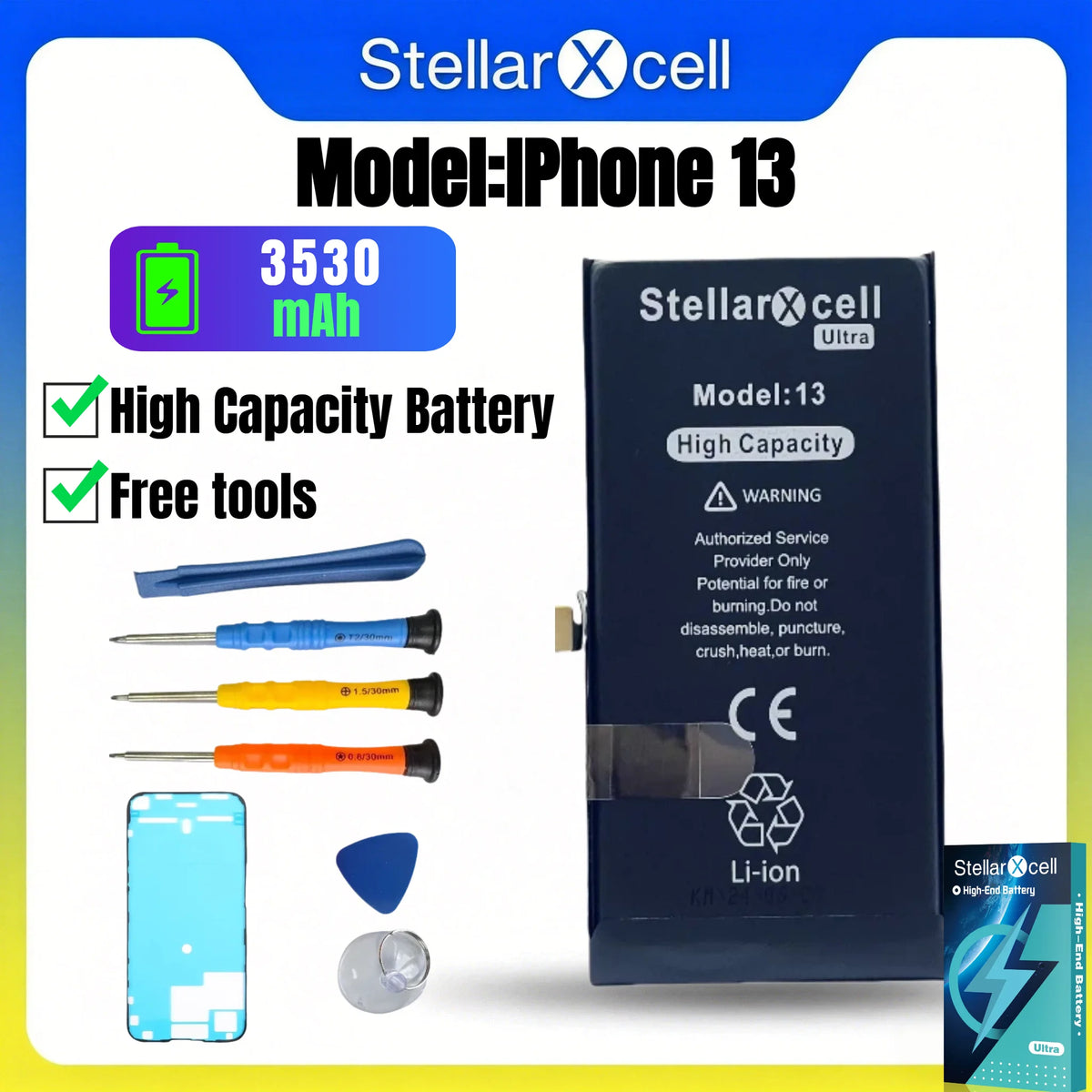 StellarXcell Ultra Original Battery High Capacity Cell for iPhone 7037 TI for 11 12 13 14 15 Pro Plus promax mini with Free Tool