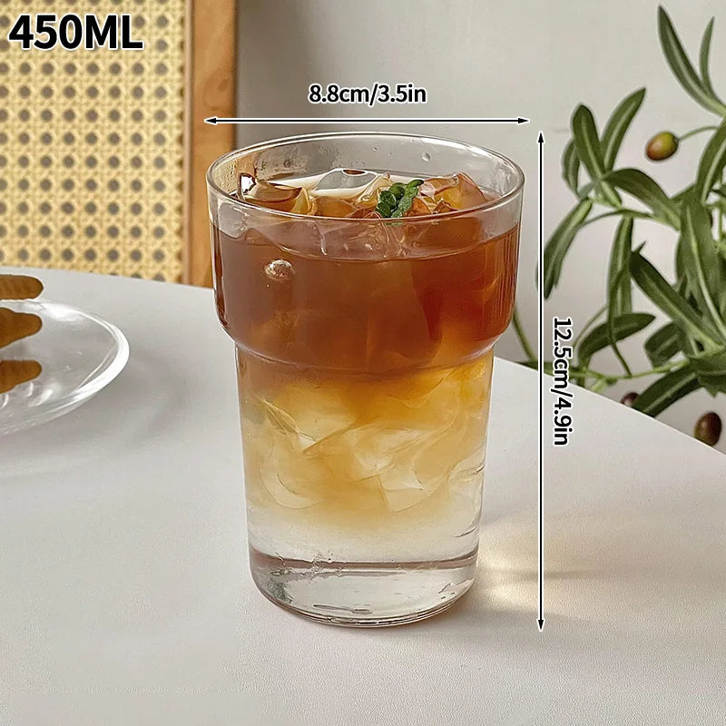 Transparent Coffee Cup, Japanese Style Glass Cup, Layered Cocktail Dessert Display Cup, Breakfast Milk Cup, 300ml Cold Drink Cup