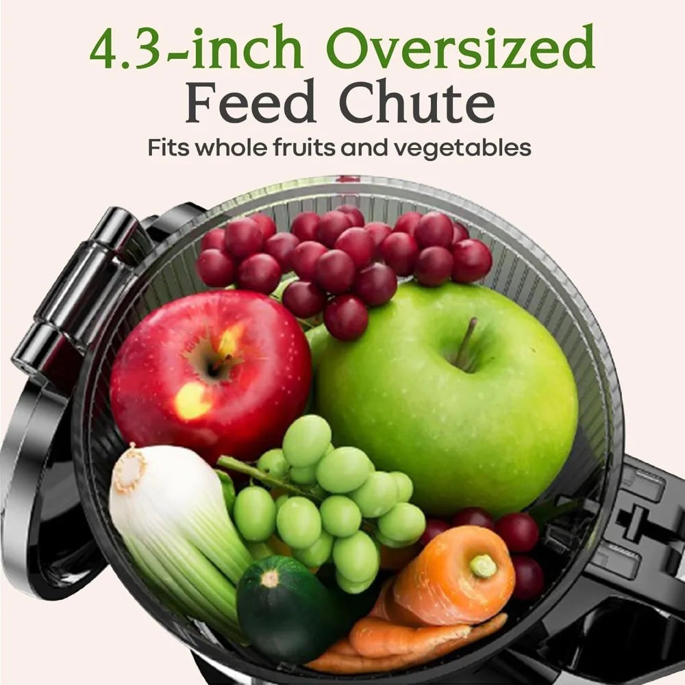 Cold Press Juicer 200W Masticating Slow Juicer 4.3" Large Feed Chute Fit Whole Fruits Vegetables Upgraded Auger Tritan Material BPA Free Juice Recipes Silver Gray