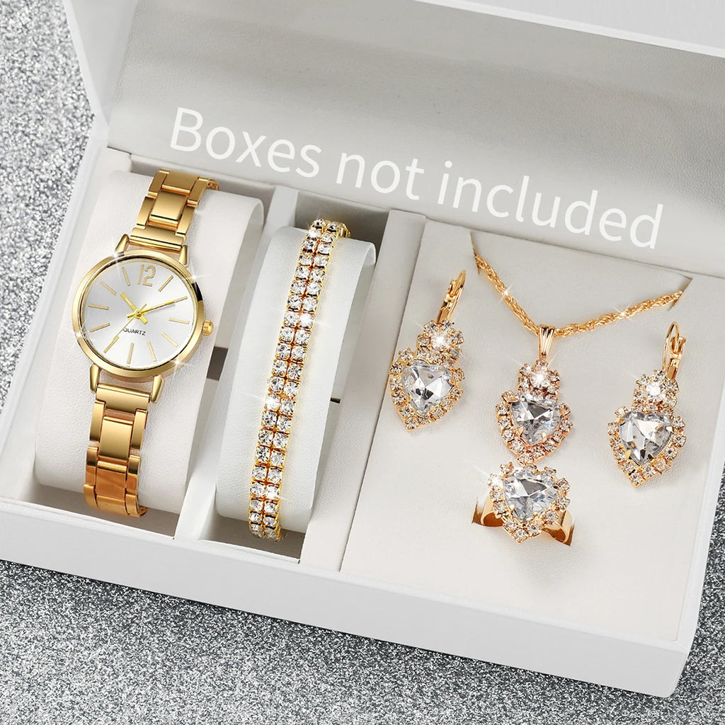 6PCS/Set Fashion Women Watches Luxury Analog Quartz Watch for Women Rhinestone Jewelry Set Reloj Mujer Girls Clock（Without Box）