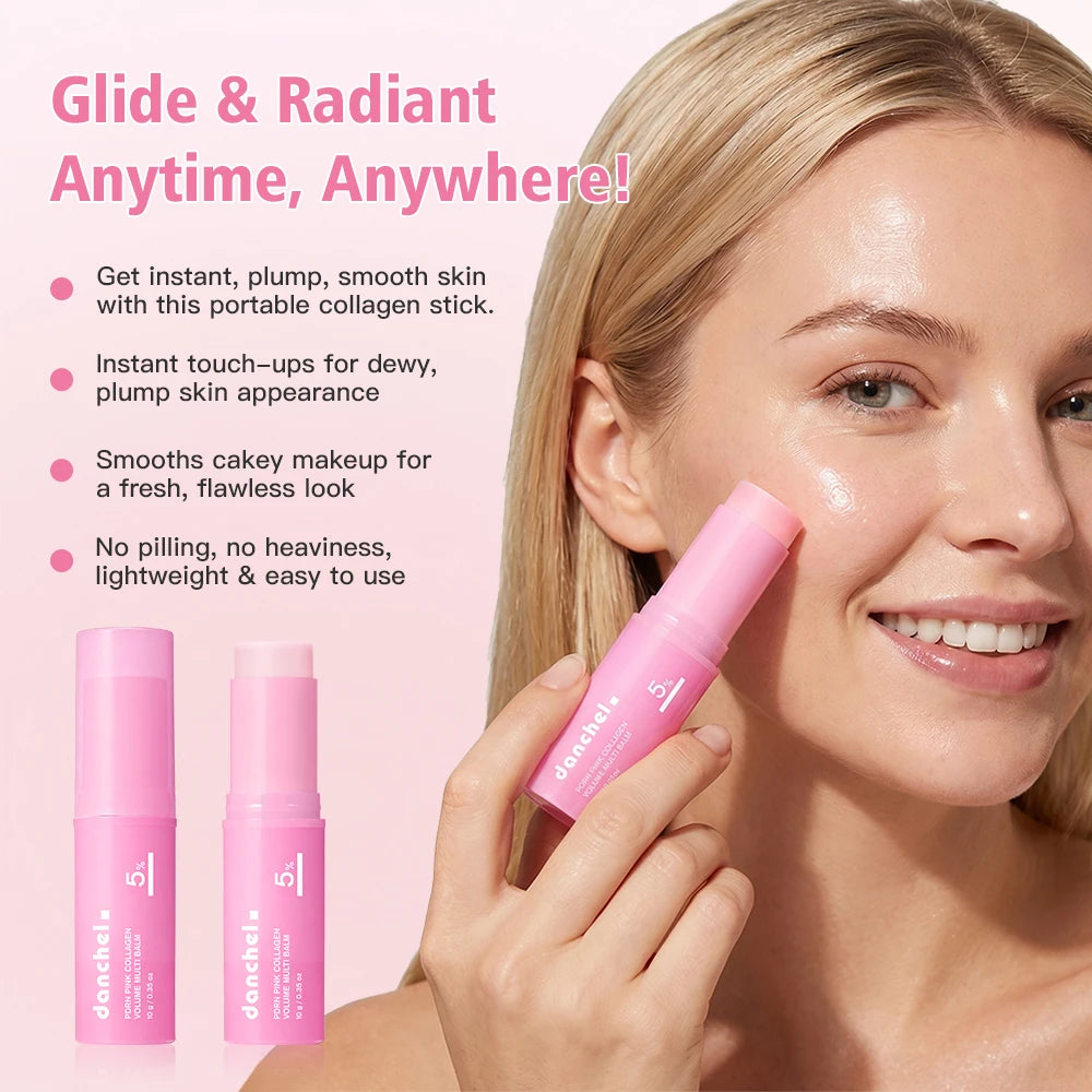PDRN Pink Collagen Volumer Multi Balm Deep Hydration Plump Smooth Radiant Multi Collagen Stick for Cheeks Eyes Lips Neck Skincare