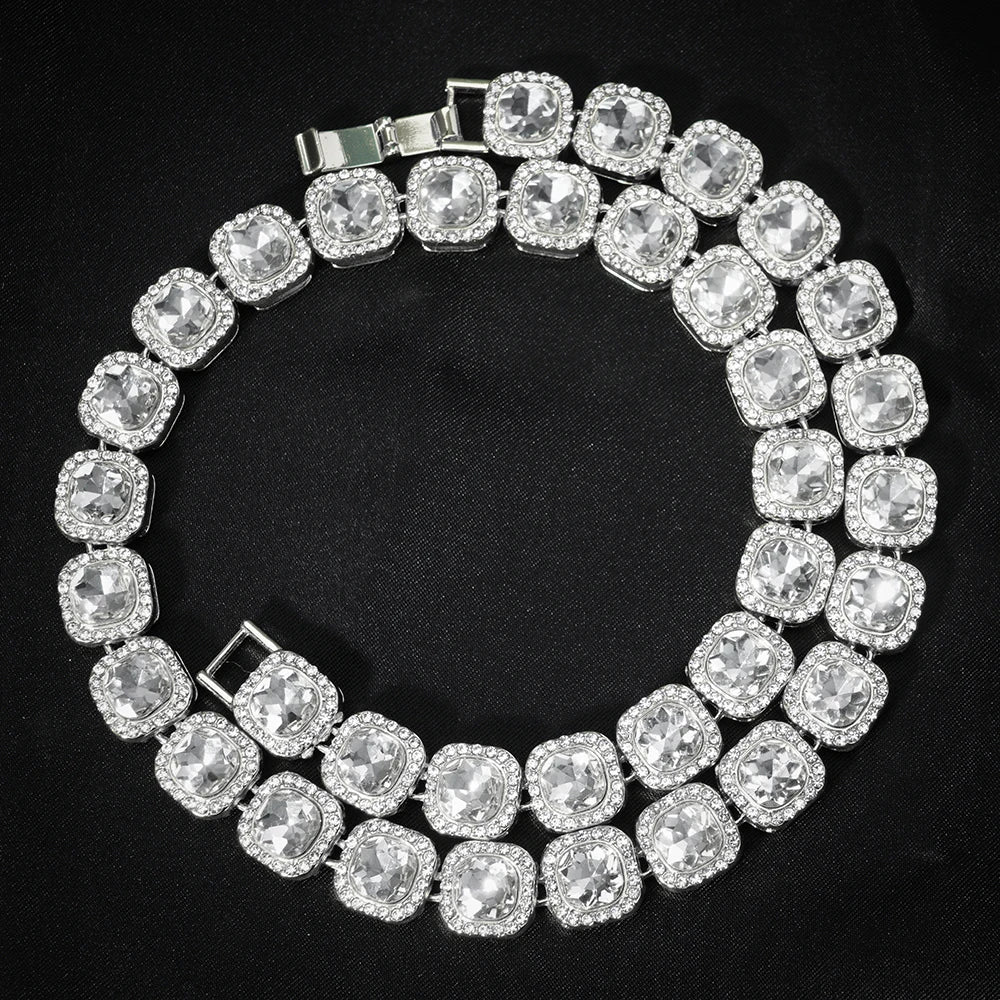 Luxury Paved Crystal Heart 13mm Cuban Link Chain Necklace for Women Hip Hop Iced Out Round Square Tennis Chain Bracelet Jewelry