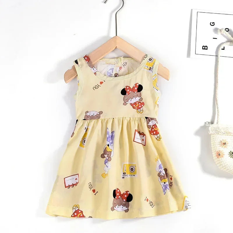 Baby Girls Dress Sleeveless Cute Print Cartoon Kids Princess Dresses Cotton Children Sundress Clothes Girl Summer Beach Clothing