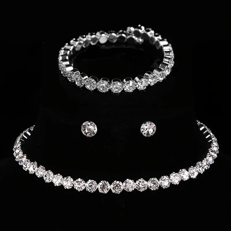 4-piece/set Luxury Sparkling Inlaid Zircon Necklace Bracelet Earrings, Women's Fashionable Trendy Accessory Jewelry Set