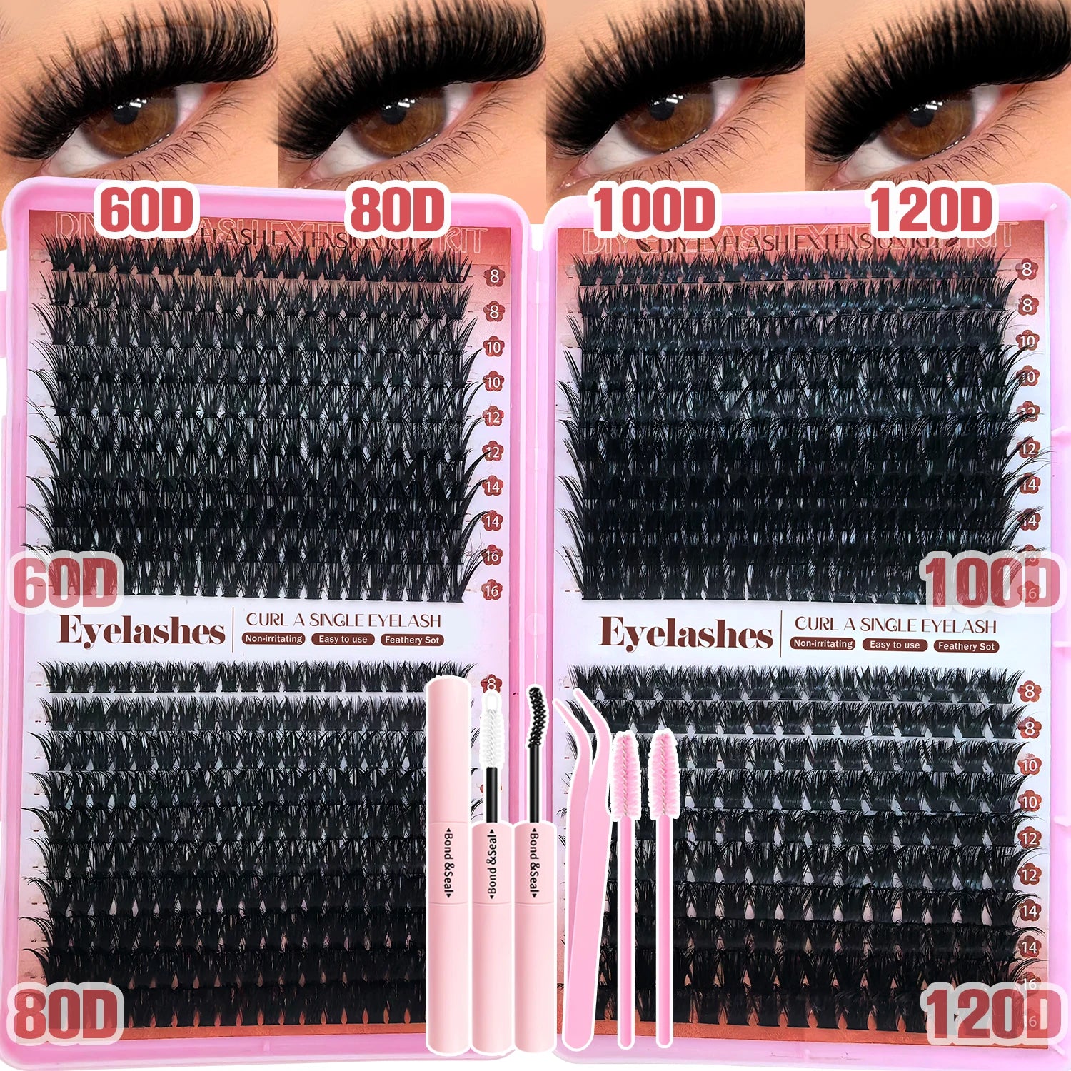 Show-Stopping Top & Bottom Lash Kit – 250/740 Cluster Shell Fluffy Volume, Mix-&-Match Lengths & Styles! Killer for Any Look