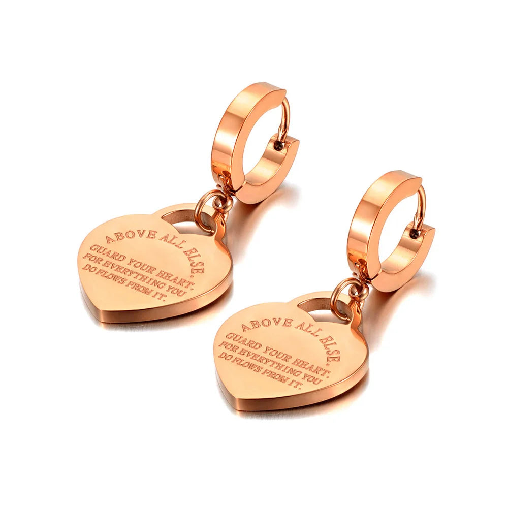 Lokaer Titanium Stainless Steel Heart Charm Pendant Necklaces Jewelry Classic Love Bible Proverbs 4:23 O-Chain Necklace N19085