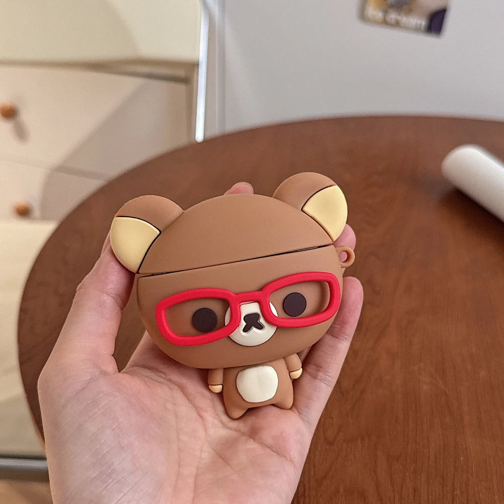 Cute Cartoon Rilakkuma Bear Earphone Case For Airpods 1 2 3 4 Pro 2 3 3D Wireless Bluetooth Headset Protective Soft Cover