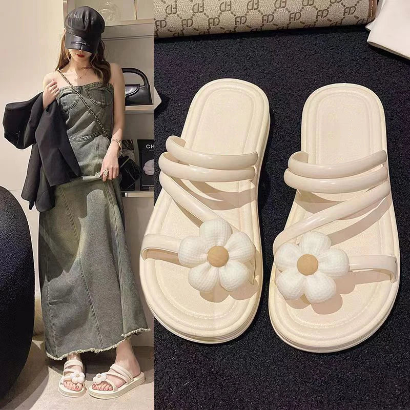 Fashion New Style Popular Women's Summer Soft Bottom Shoes Super Fairy Sandals Flower Flat Slippers For Women Wear Outdoor