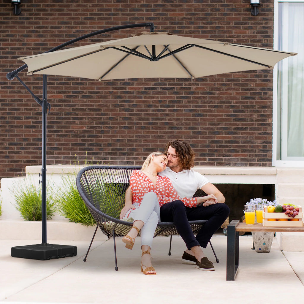 JHK 10FT Outdoor Patio Umbrella Hanging Cantilever with Easy Tilt Adjustment UV Protection 8 Sturdy Ribs for Backyard Garden
