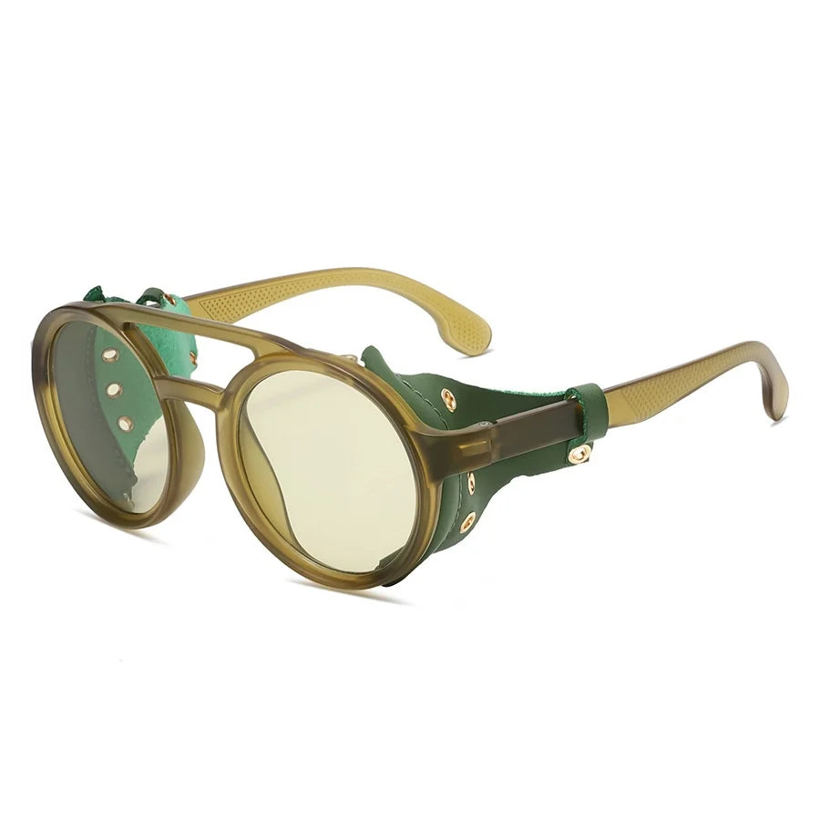 Retro Sunglasses Men Women Leather Round Glasses Vintage Goggles Anti Wind Outdoors Sports Sun Glasses UV400