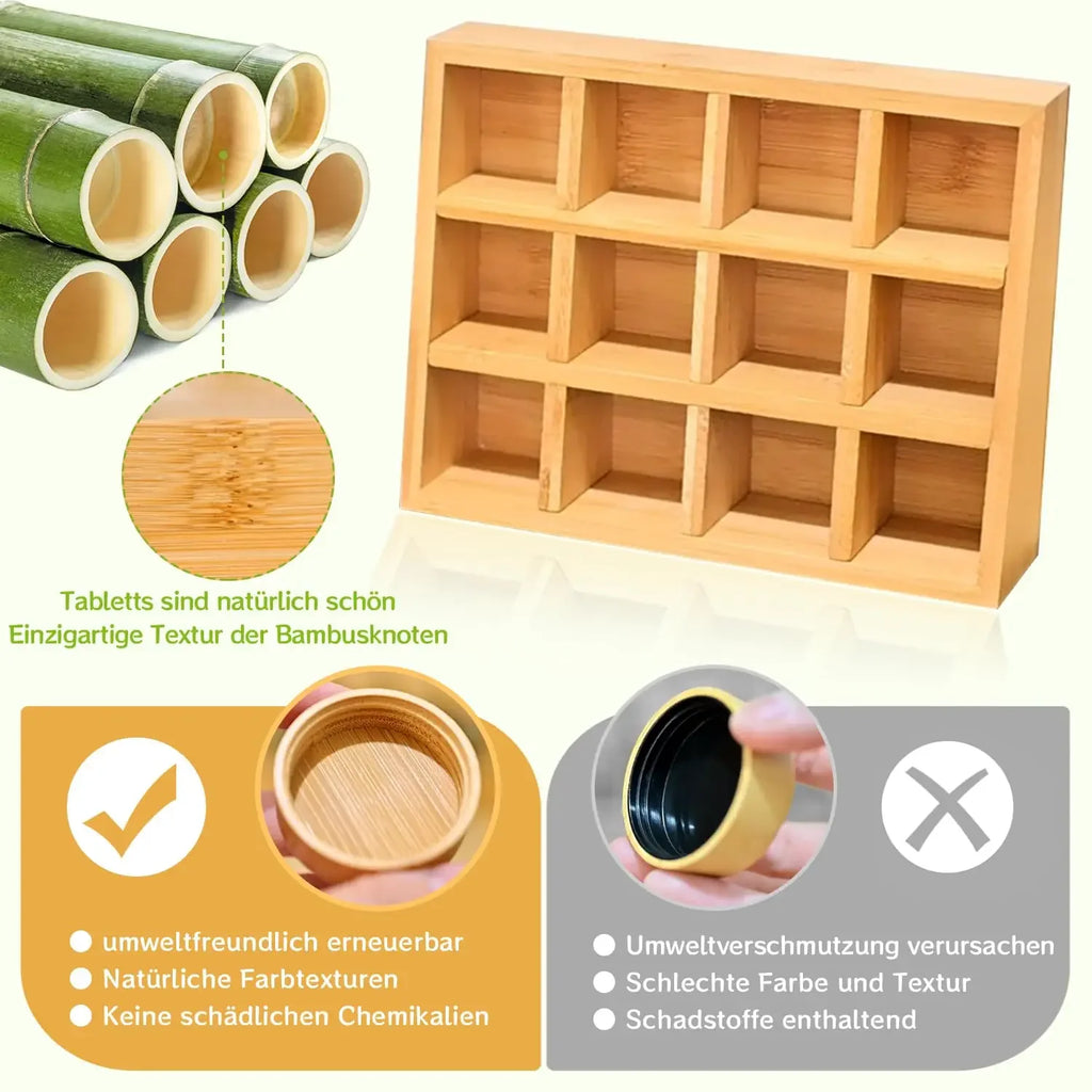 Spice jar set with bamboo rack, 12/24 glass jars with sealed bamboo lids, including labels and marker pens,kitchen organizers