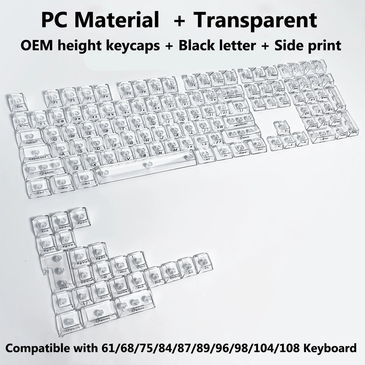 132 Keys Transparent Keycaps with Multi-Language English/ Korea /Russian for Mechanical Keyboard AK820 Pro Clear/ Misty Surface