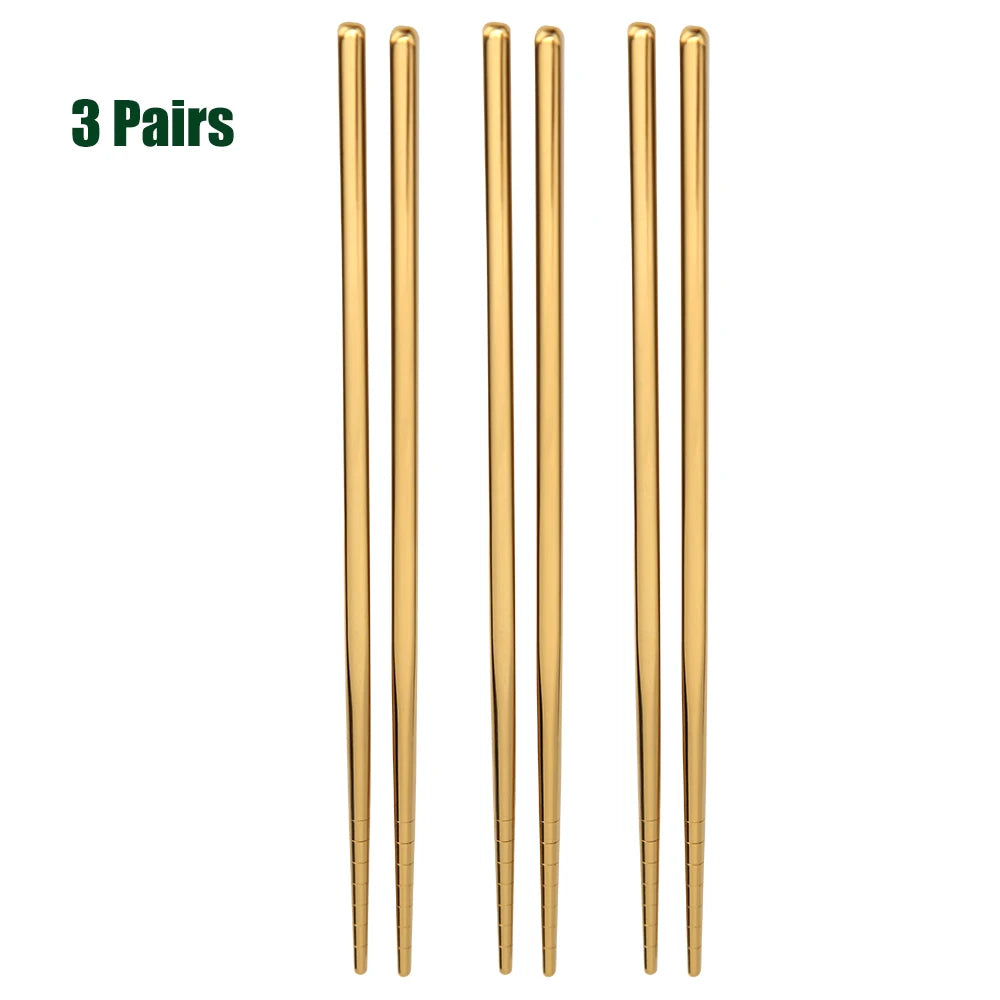 1-5 Pair Stainless Steel Chopsticks Metal Chop Sticks Tableware Silver Gold Multicolor Wedding Party Festival Supplies