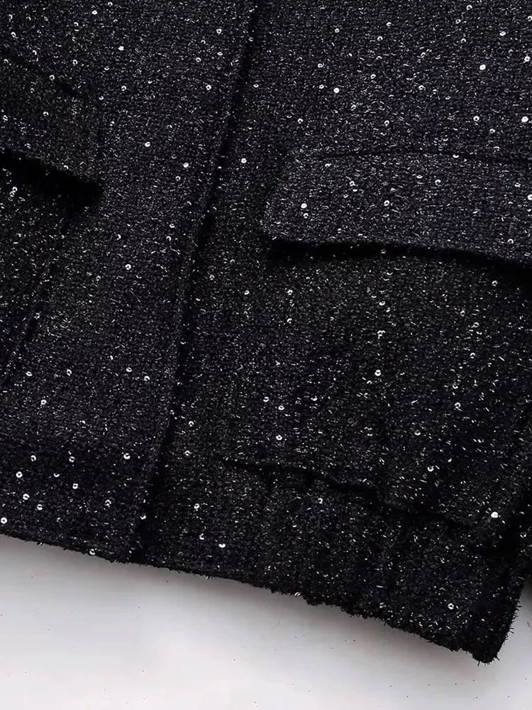 Women Shiny Sequin Jacket Y2k Gold Color Stand Collar Long Sleeve Short Coat Autumn Winter Ladies High Streetwear