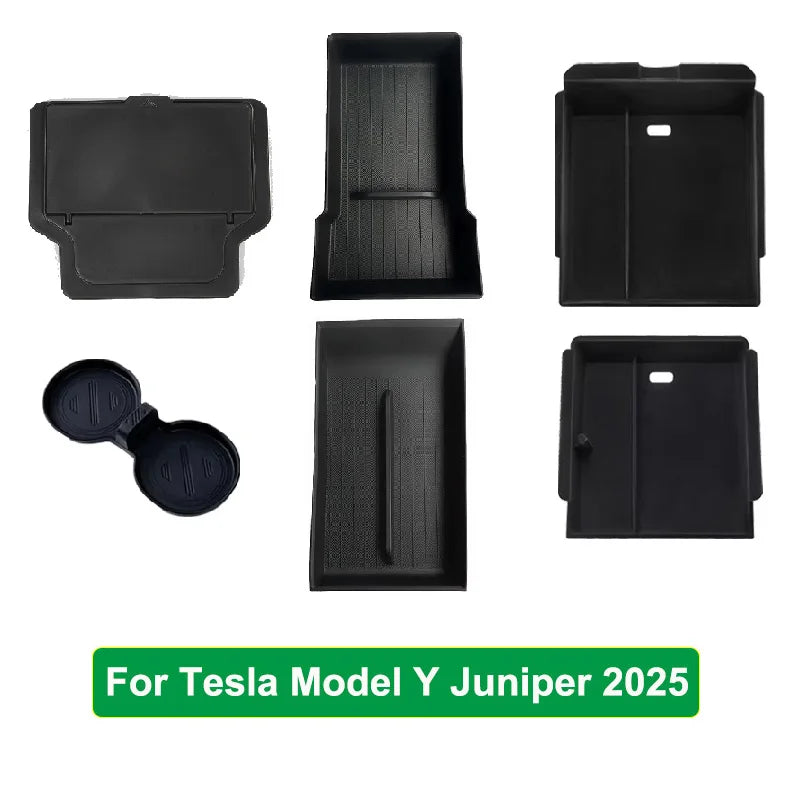 For Tesla Model 3 Y Juniper Highland 2025 2026 Launch Console & Armrest Upper and Lower Storage Box Watercup Holder Camera Cover