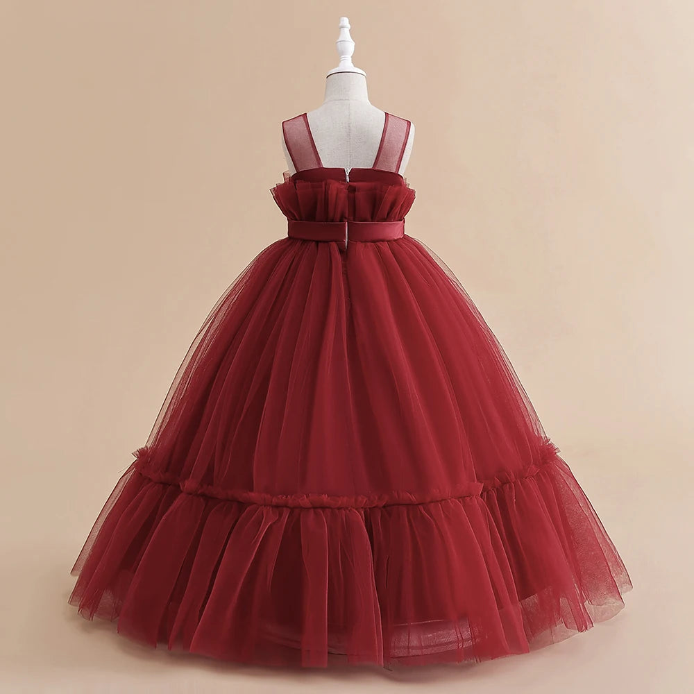 2023 Summer Girls Dress Tulle White Party Bridesmaid Dresses For Children Costume Elegant Kids Girl Wedding Evening Vestidos