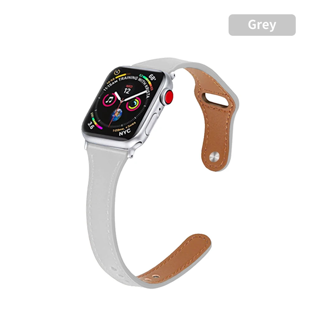 Slim Leather Strap for Apple Watch Band Ultra 49mm 8 41mm 45mm 7 SE 654321 44mm Women Bracelet Loop for iwatch series 42mm 40mm