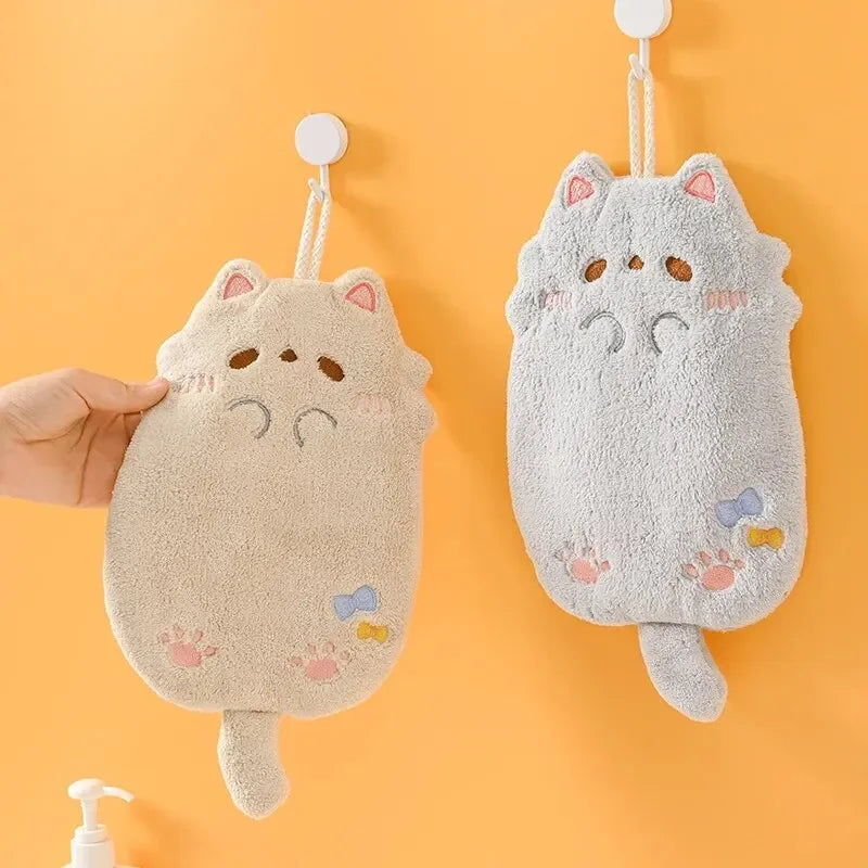 Wholesale Cute Cartoon Tanuki Hanging Towel Coral Velvet Hair Does Not Lose Thick Cloth Kitchen Bathroom Absorbent Towels
