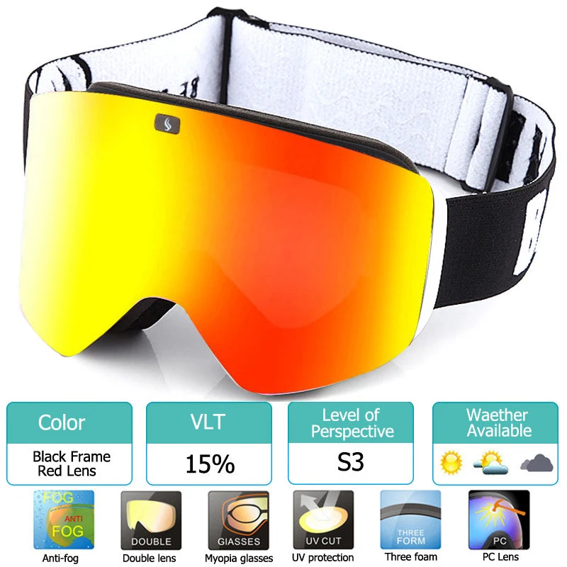 2023 New Double Layer Magnetic Ski Goggles Polarized Lens Skiing Anti-fog UV400 Snowboard Goggles Men Women Ski Glasses Eyewear