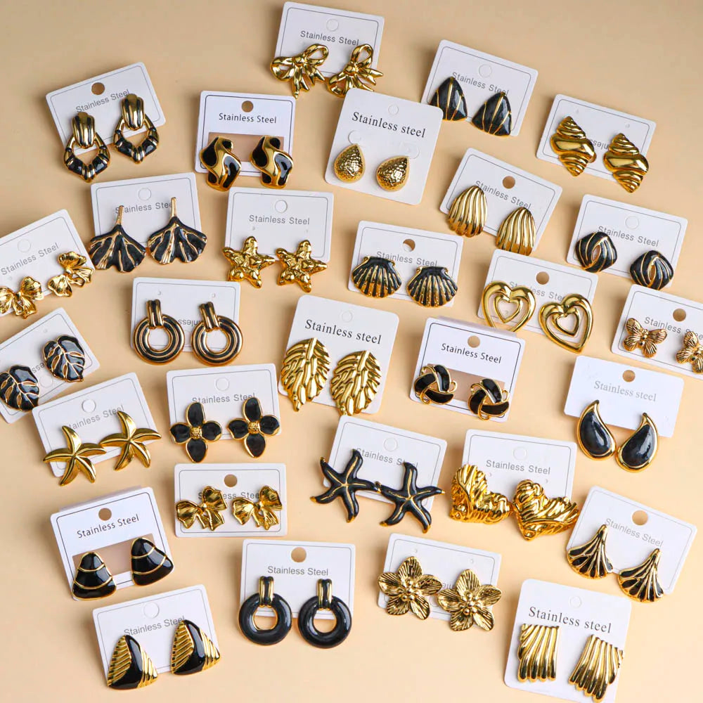 10Pairs/Lot Fashion Elegant Charm Exquisite Geometry Stainless Steel Earrings For Women Mix Style Party Jewelry Accessories Gift
