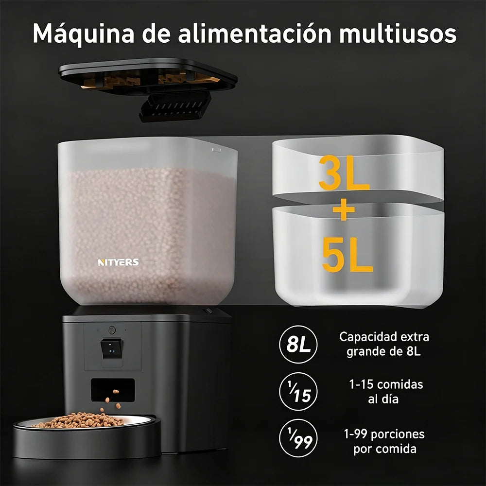 Nityers 8L Automatic Cat Feeder With 1080p Camera Video 5G WiFi Night Vision Cat Food Dispenser Smart Tuya APP Pet Auto Feeder