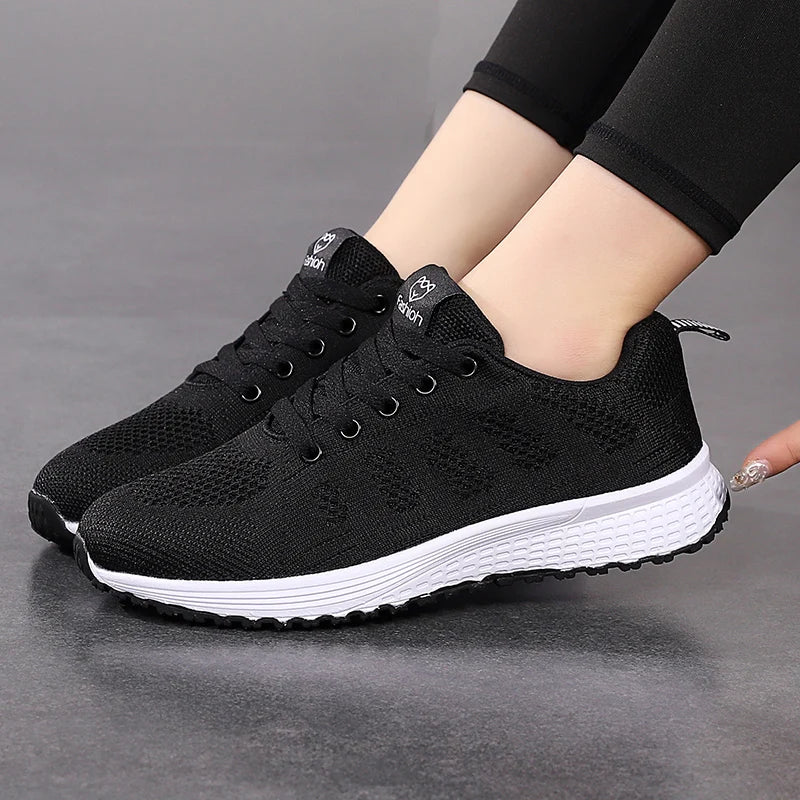 Women Shoes Breathable Casual Walking Shoes For Women Mesh Lace Up Sneakers Women Tenis Feminino Pink Black White Flat
