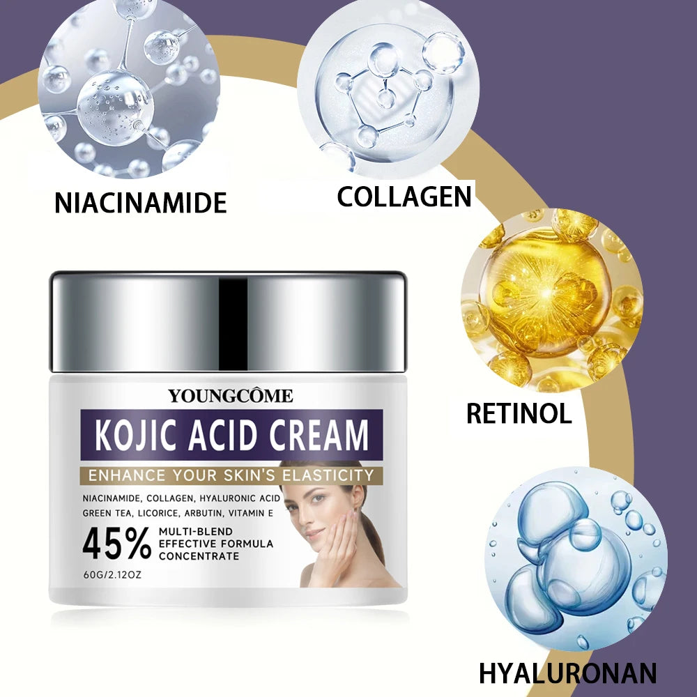 Kojic acid face cream containing collagen,hyaluronic acid,Improves the texture ofskin,Dark Skin BrightenSerum Fade Fine Lines