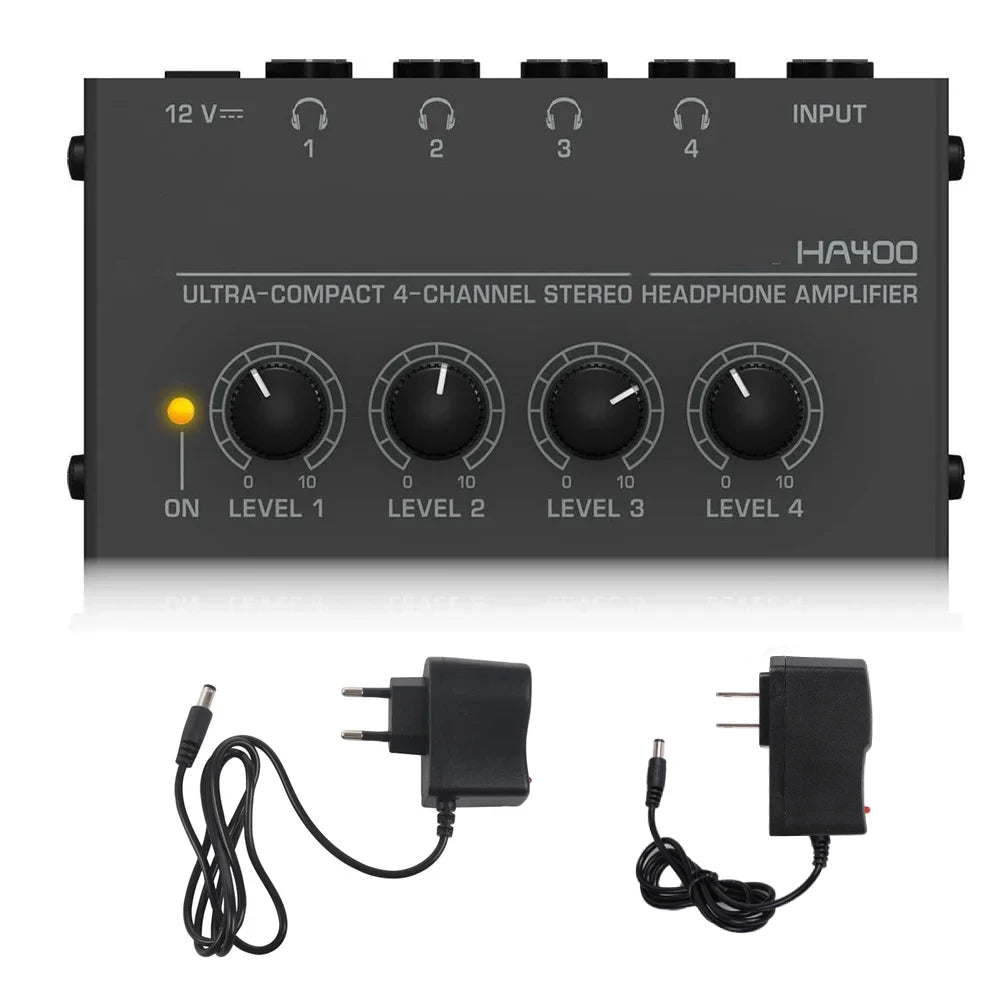 4 Channels Mini Stereo Headphone Amplifier HA400 Headphone Distributor Ultra-Compact With Power Adapter EU US Plug Adapter