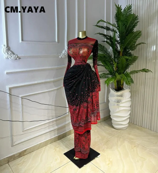 CM.YAYA Women Tie Dye Printed Stacked Ruched Long Sleeve Midi Bodycon Maxi Long Dress Birthday Party Education Trendy Dresses