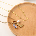 ZAKOL Korean Trendy Stainless Steel Stacked Choker Necklace Set Gold Color Dot Freshwater Pearl Circular Neck Party Jewelry