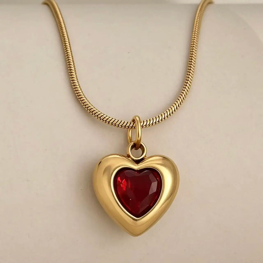 316L Stainless Steel Heart Pendant Necklace For Women Snake Chain Red Heart Zirconia Necklace Waterproof Fashion Jewelry Gift