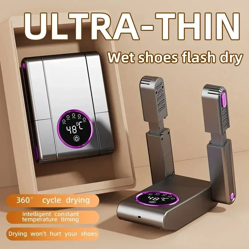 Portable Foldable Electric Shoe and Boot Dryer 180° Folding Design Smart Display Drying Dehumidifier for Shoes Gloves