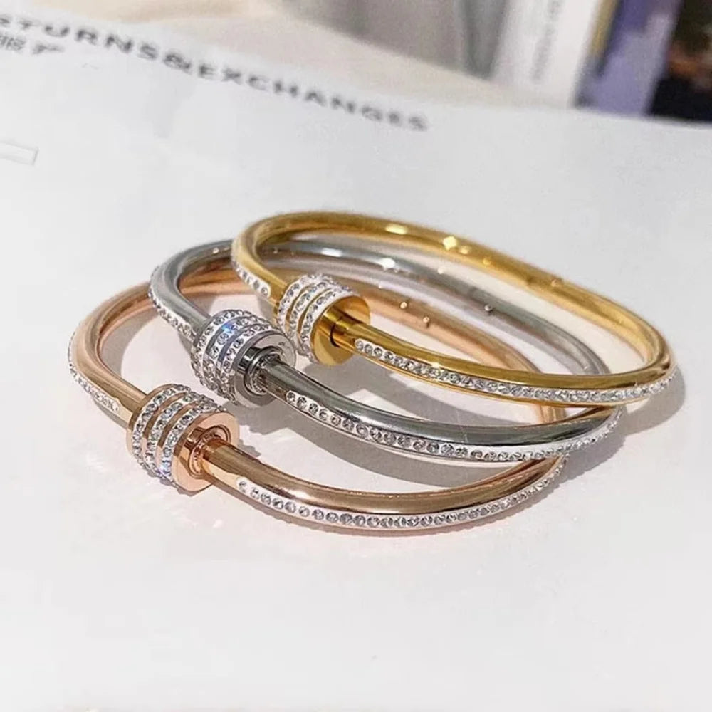 1Pc Rotatable Lucky Cuff Bangle, Full Rhinestone Open Bracelet, Ideal for Daily Wear & Gift