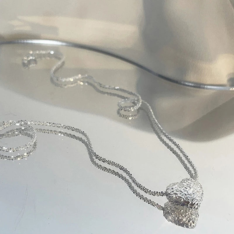 New 925 Sterling Silver Girls Hammer Pattern Love Necklace Simple Heart Shaped Pendant Women's Gift Boutique Jewelry NK153