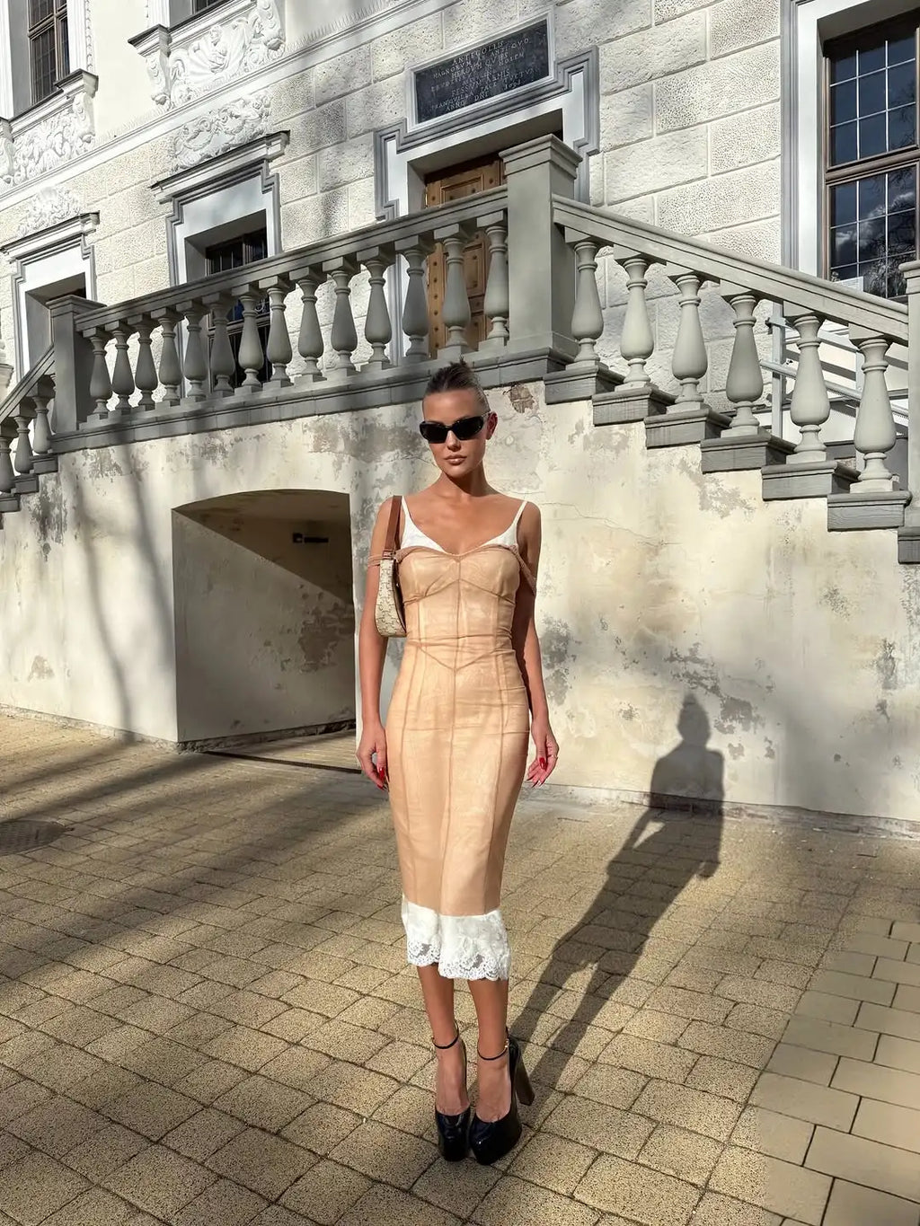 Sexy Nude Fishbone V-neck Dress Women Elegant Sleeveless Pleated Slim Waist-cinching Gown 2026 Summer Party Casual Streetwear
