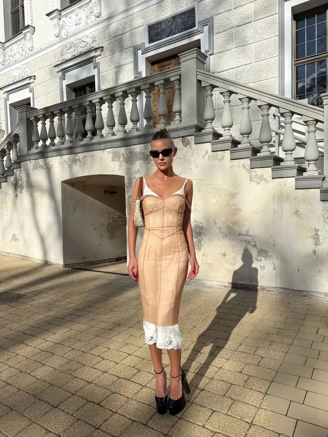 Sexy Nude Fishbone V-neck Dress Women Elegant Sleeveless Pleated Slim Waist-cinching Gown 2026 Summer Party Casual Streetwear