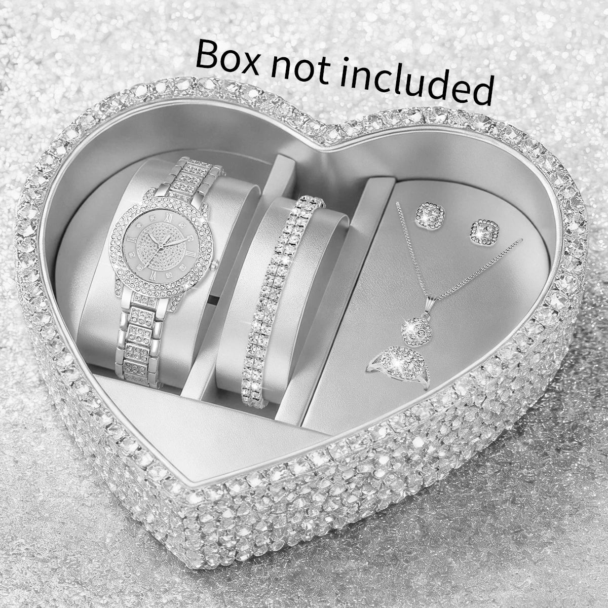6PCS Fashion Rhinestone Women Watches Jewelry Set Elegant Ladies Quartz Watch Reloj Mujer Girls Clock Gift (Without Box)