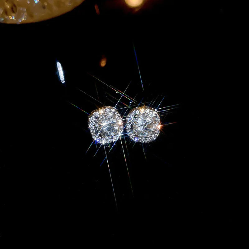 Light Luxury Zircon Stud Earrings Simple Cross Hollow Geometric Earrings Wedding Party Exquisite Ear Jewellery Women Gifts K-