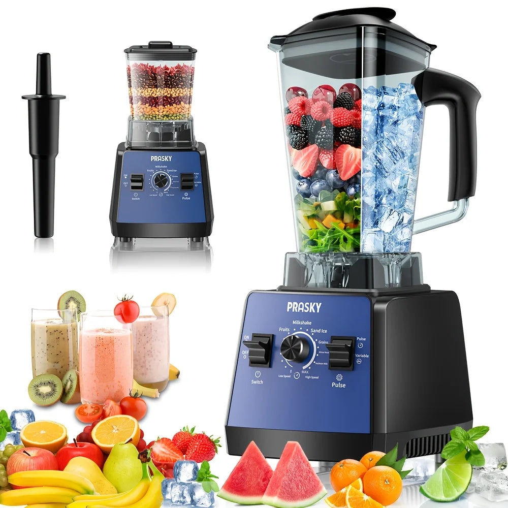 PRASKY 2400W Blender and Grinder Combo 25000RPM Powerful Kitchen 68oz BPA Free 2 Containers Professional  Blenders Ice Crushing