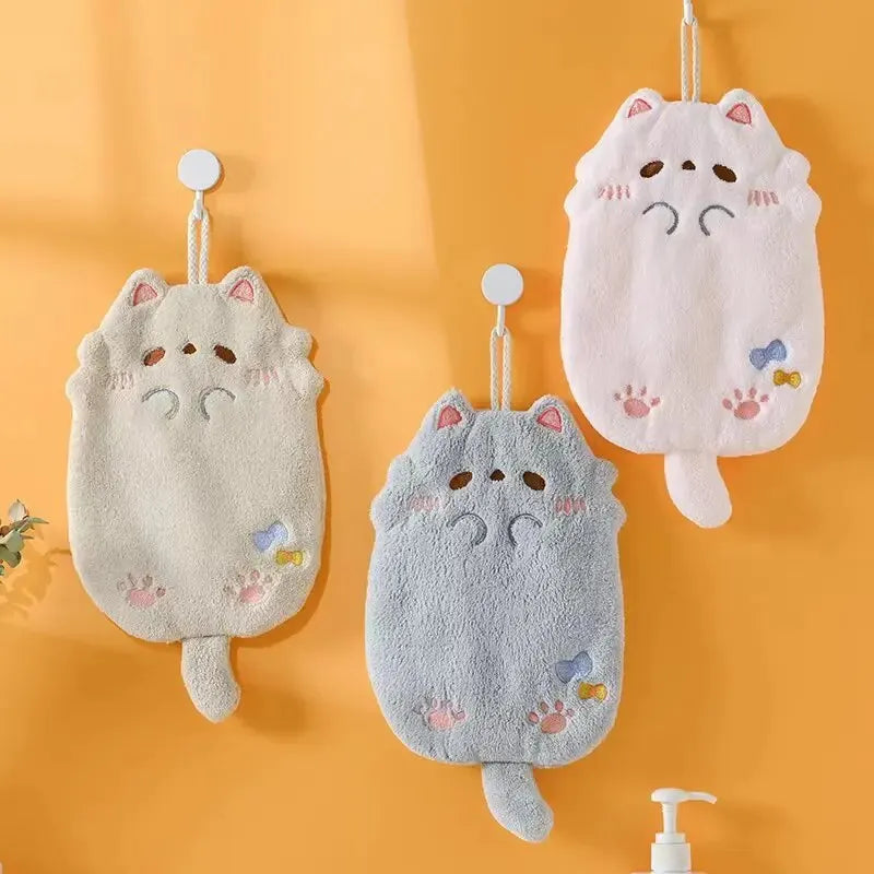 Wholesale Cute Cartoon Tanuki Hanging Towel Coral Velvet Hair Does Not Lose Thick Cloth Kitchen Bathroom Absorbent Towels