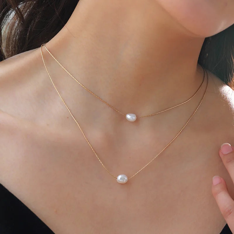 ZAKOL Simple Fashion Gold Color Double Layer Snake Chain Necklace Imitation Pearl Pendant Necklaces Choker Accessories